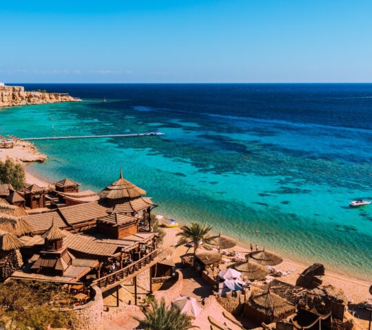 The azure Sharm El Sheikh coastline bordering the Red Sea