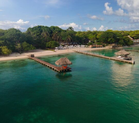 Wooden jetty's ready to welcome boats to the Rosario Islands