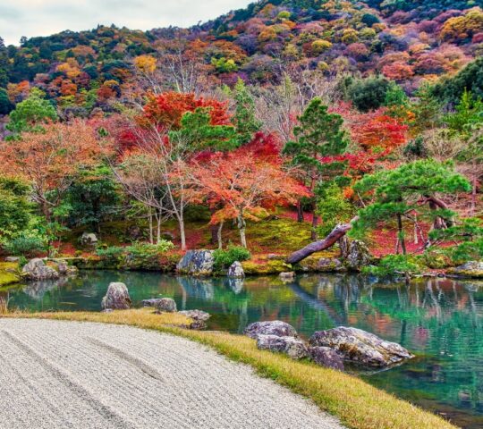 Manicured gardens in Arashiyama