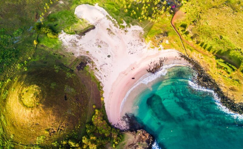 Anakena Beach on Rapa Nui, seen from the air
