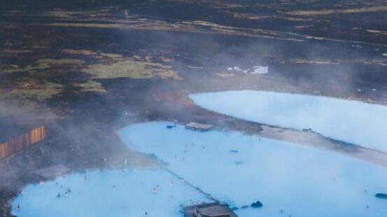 Aerial view of Mývatn Nature Baths, Iceland