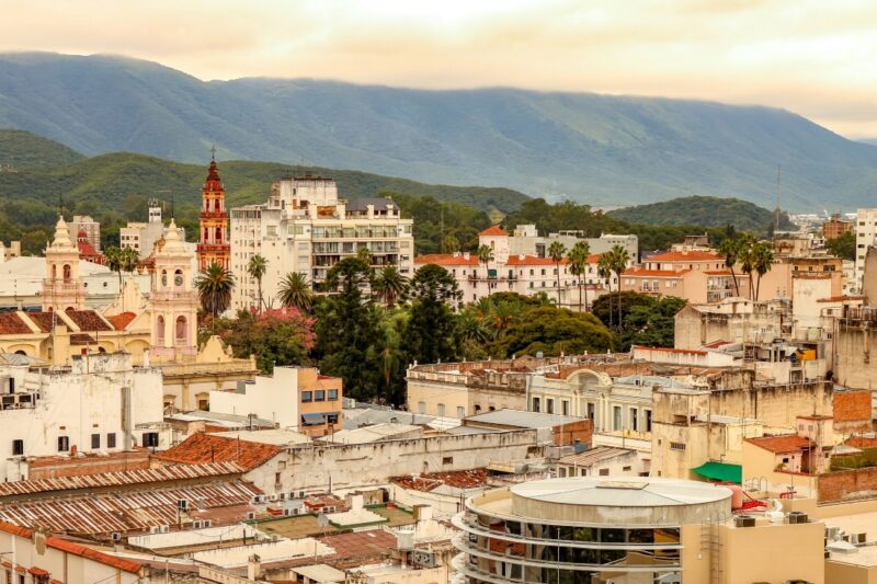 Landscape view of the city of Salta, Argentina on a cloudy day.