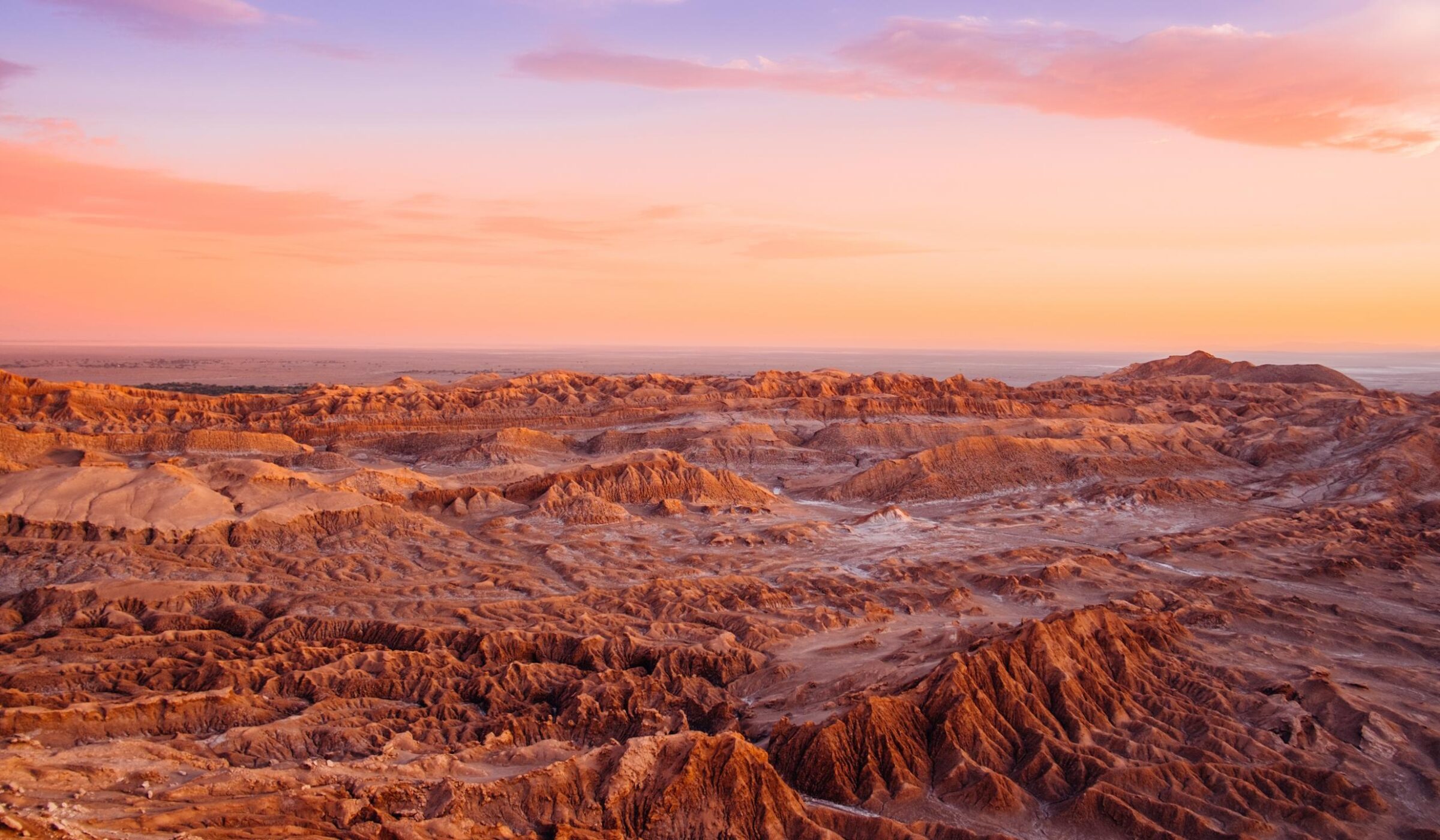 sunset over Valle de la Luna in the Atacama Desert, Chile