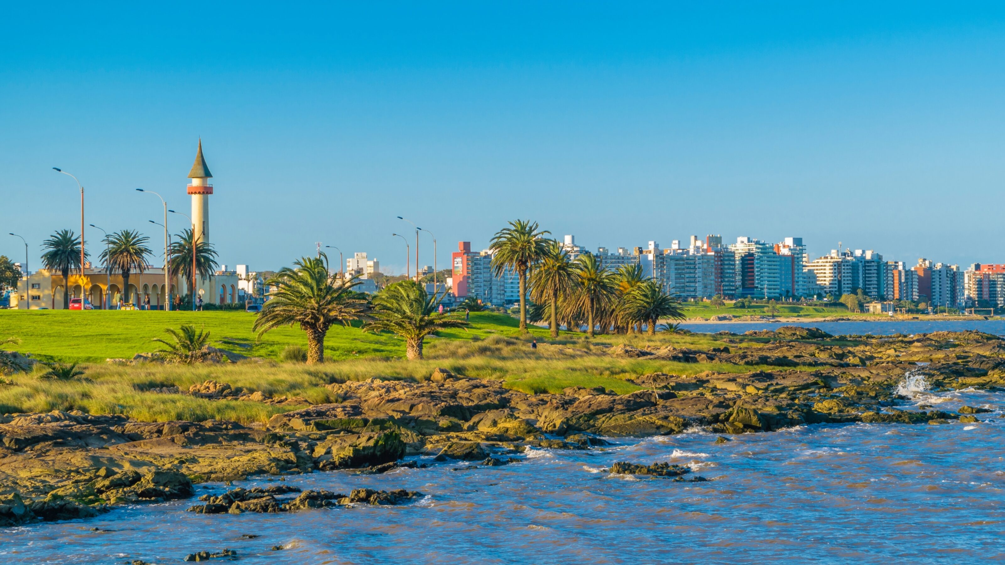 Coastal urban scene at sunny day in Montevideo city, Uruguay