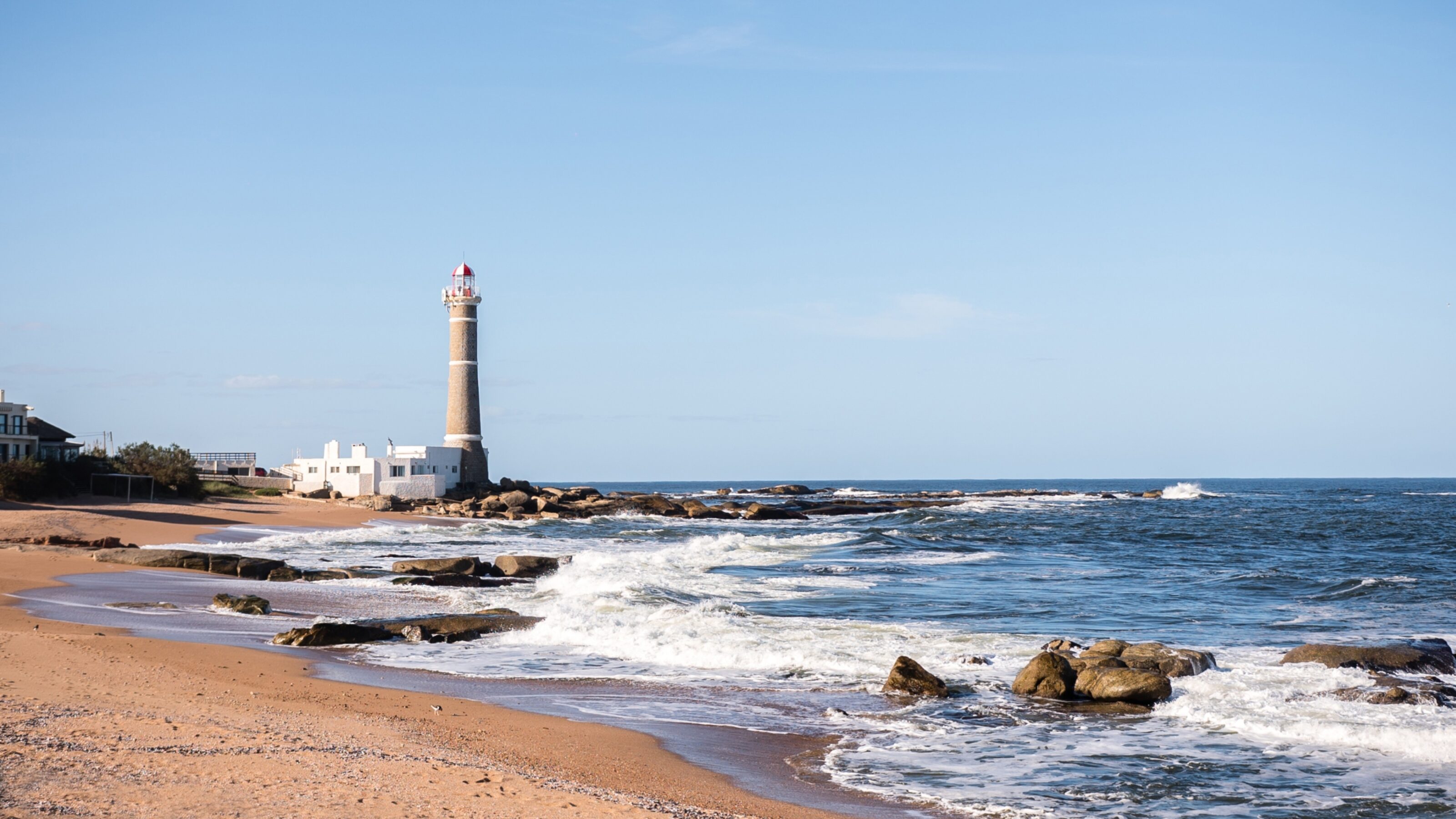 Postcard view of the beach and the lighthouse. Jose Ignacio, Maldonado, Uruguay