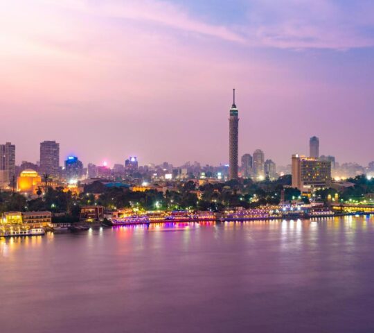 An illuminated city of Cairo at night