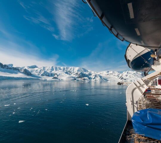 An expedition yacht crosses the Lemaire Channel