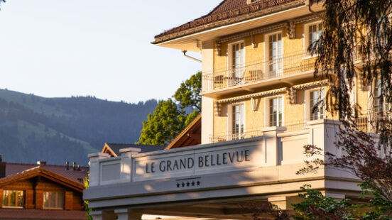 Facade of Le Grand Bellevue Hotel in Swizterland