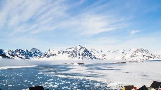 A beautiful lanscape view over Kulusuk and eastern Greenland.