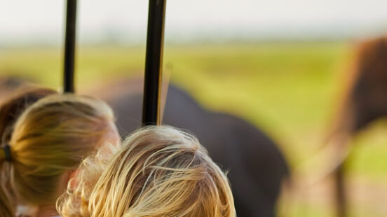 Young children taking part in safari activities in Africa