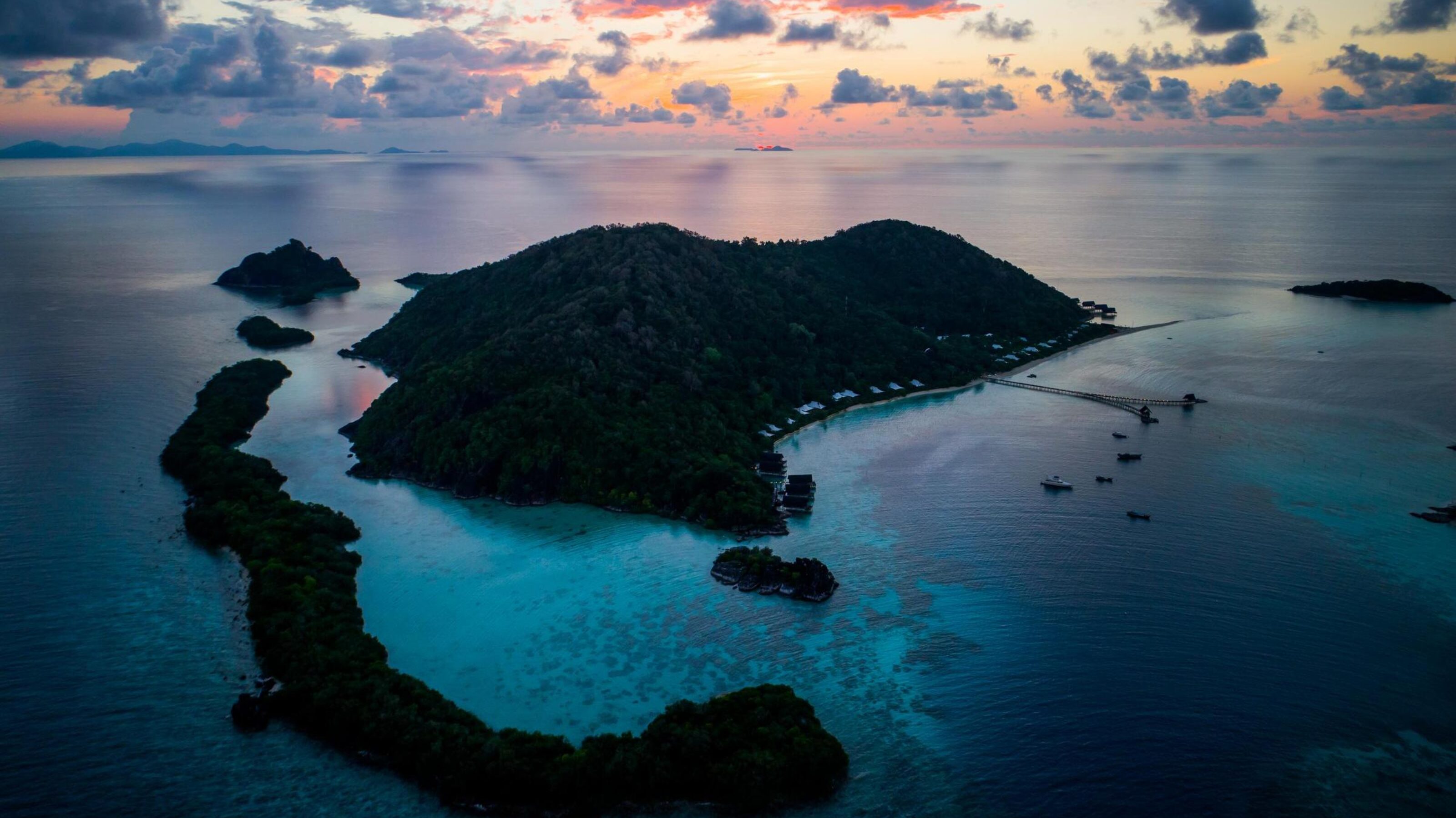 An Aerial view of Bawah reserve Indonesia at sunrise
