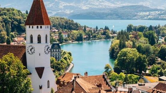 Thun cityspace with Alps mountain and lake in Switzerland