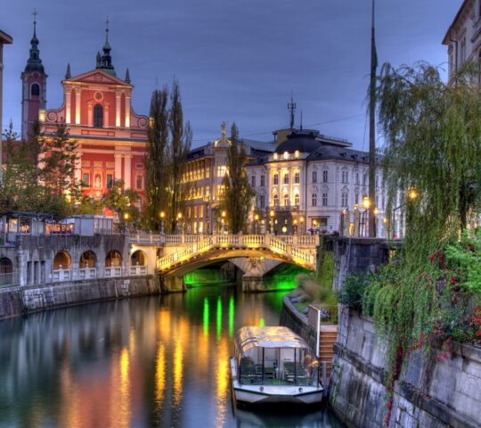 Twilight falls in Ljubljana