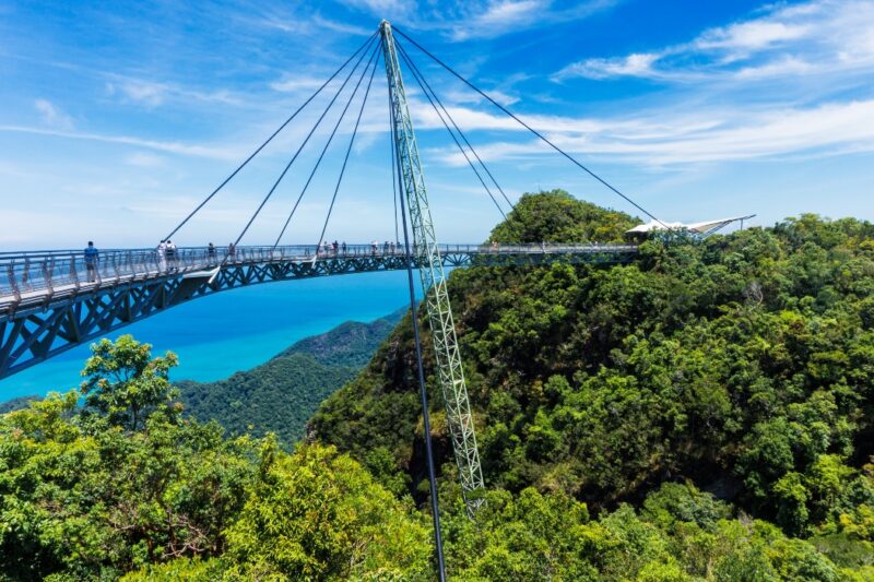 Modern construction - Sky bridge on Langkawi island. Adventure holiday. Tourist attraction of Malaysia.
