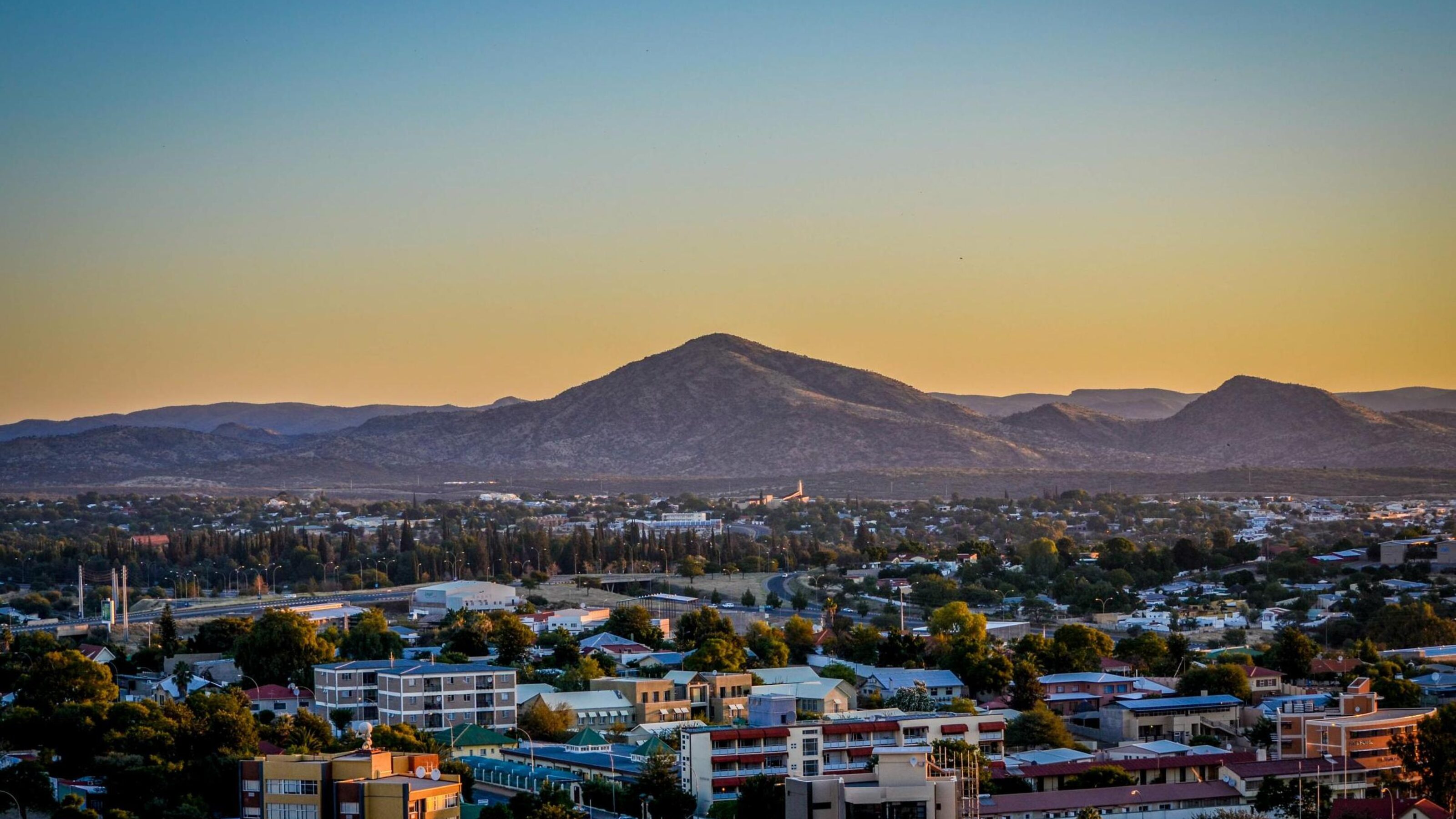 view of Windhoek, Namibia, at sunset