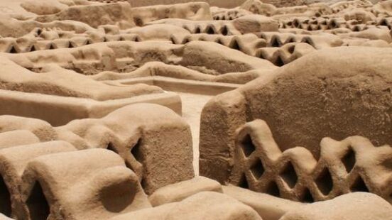 Travel Pack Pics for Northern Peru. Panoramic view of Chan Chan ruins. Pre-columbian adobe city located outside Trujillo.