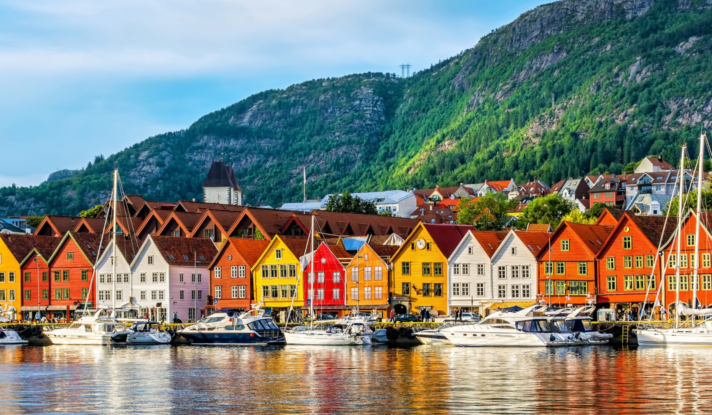 Bergen, Norway. View of historical buildings in Bryggen- Hanseatic wharf in Bergen, Norway. UNESCO World Heritage Site