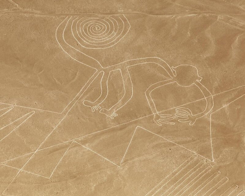 A monkey geoglyph, part of the Nazca Lines in Peru