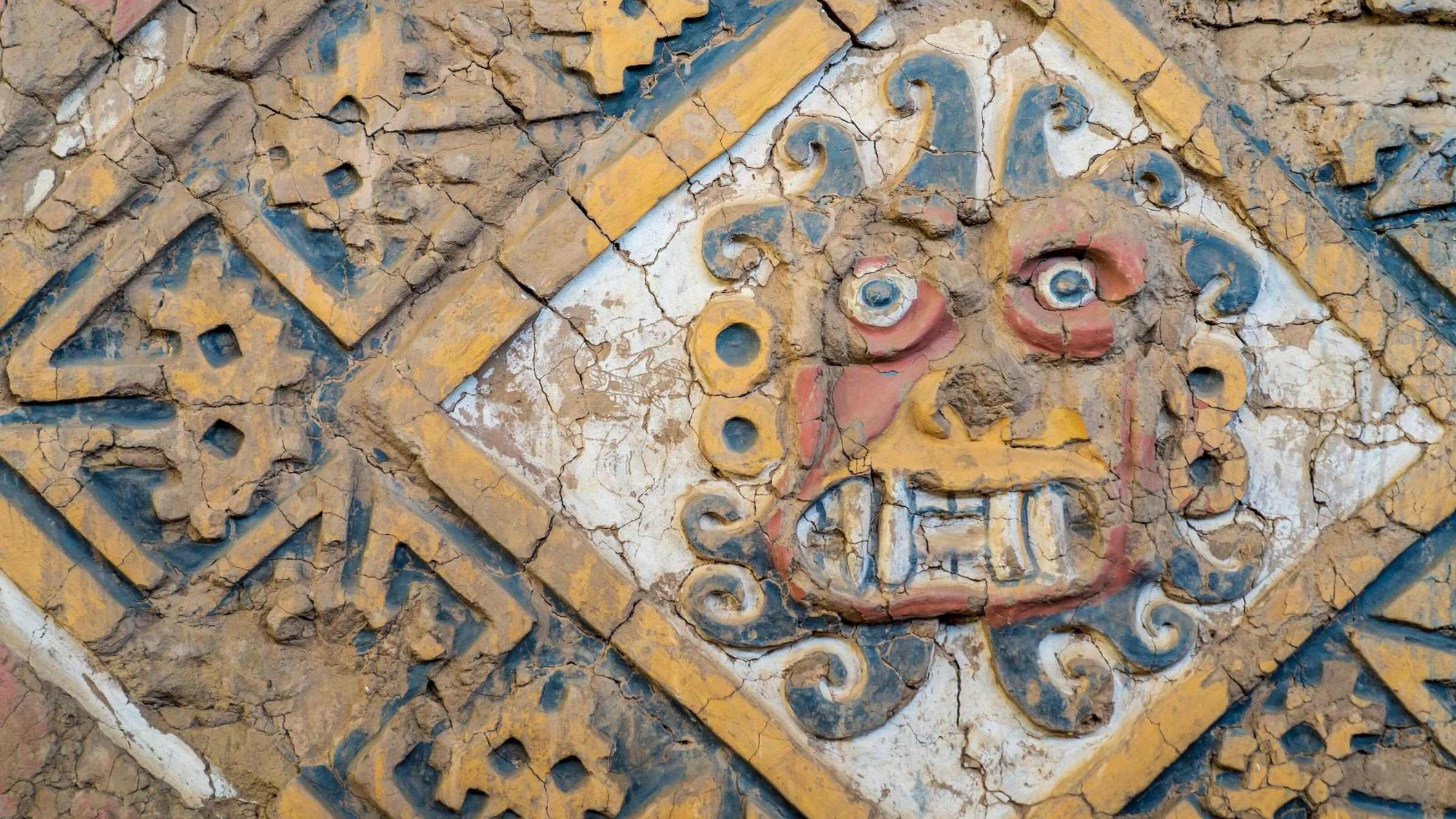 A mural on the wall of the Huaca de la Luna - Temple of the Moon, in Peru