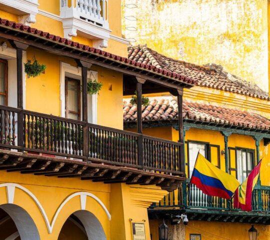 The bright yellow buildings of Cartagena's Old Town