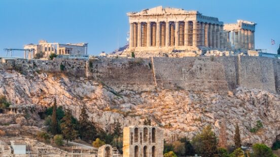 The Acropolis of Athens with the Parthenon at sunset.