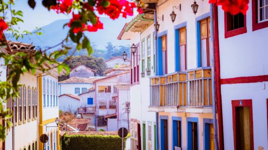 Colourful houses in the town of Ouro Preto, Brazil