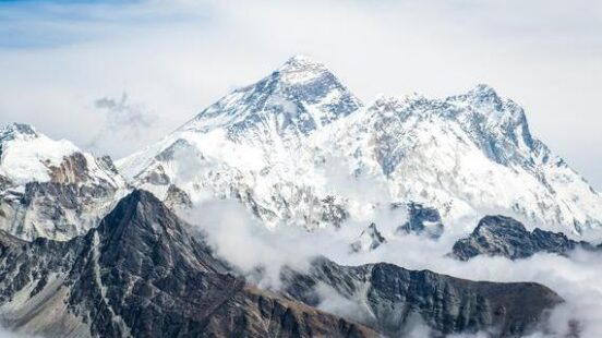 Stunning Mount Everest in the clouds Sagarmatha national park, Nepal.