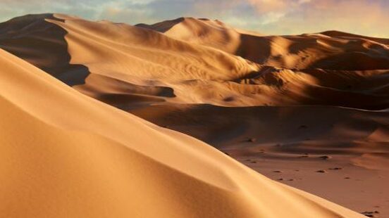 Sand dunes in the sunset in the Sahara desert