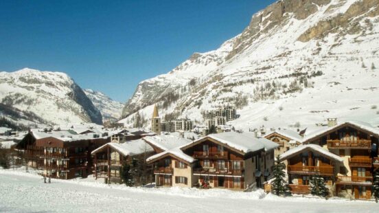 Snow covered chalets in Val dx27;Isere, France