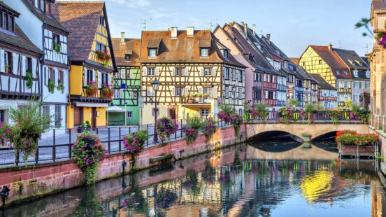 Colourful houses next to a river in Colmar, France