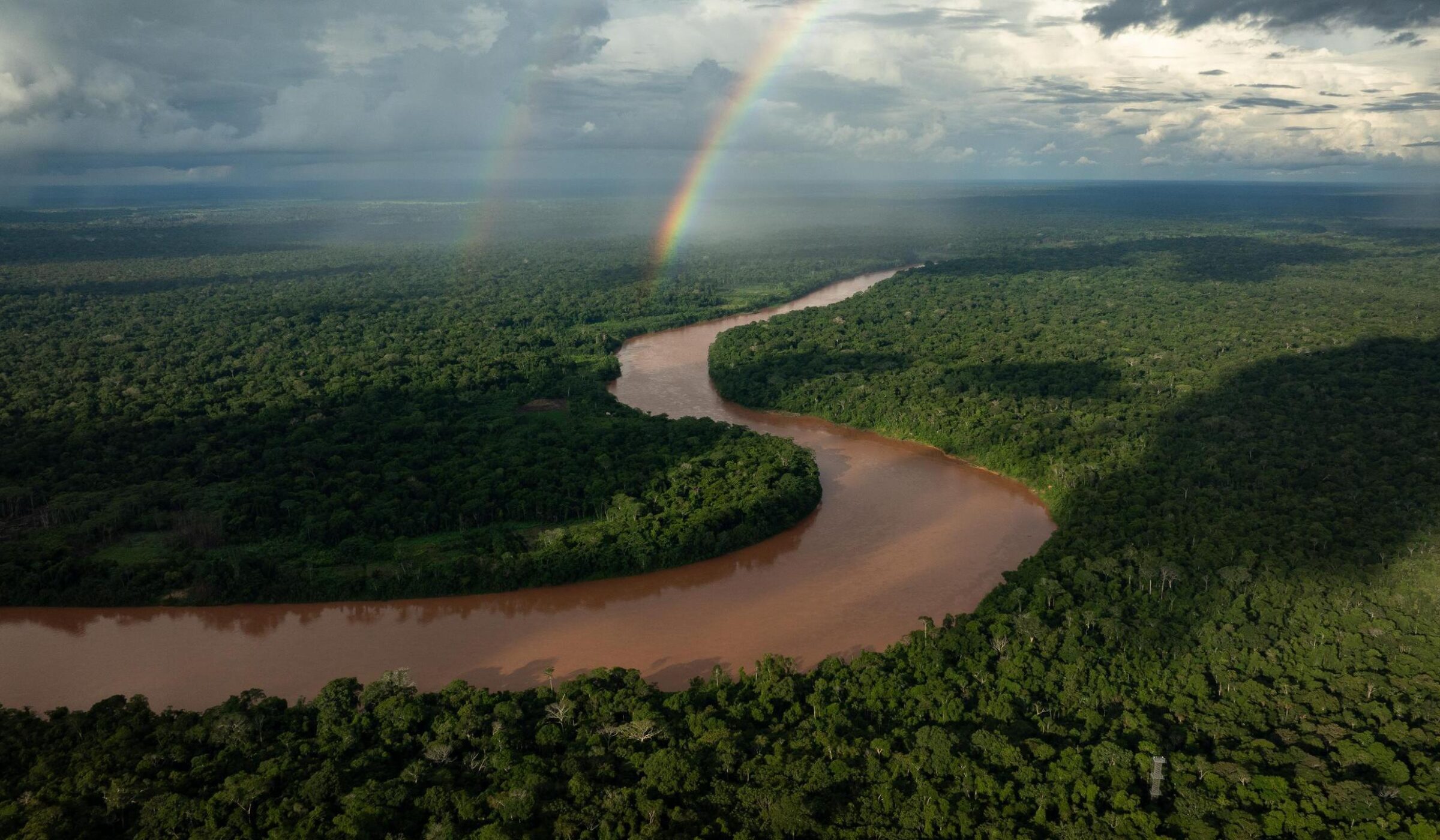 An aerial view of the Amazon River in northern Peru.