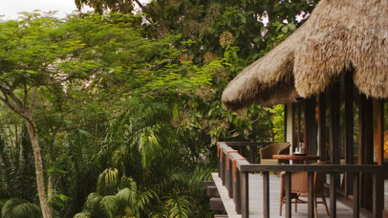 A balcony overlooking trees at COMO Shambhala in Bali