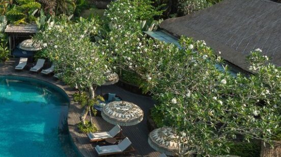 Aerial view of the pool at Mandapa, Ritz Carlton