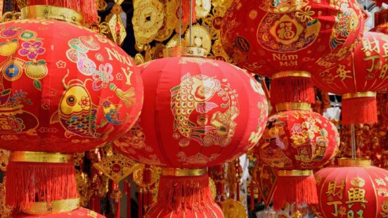 traditional red lanterns at New Year market