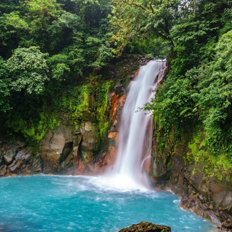 Waterfall with turquoise water in Rio Celeste, Costa Rica