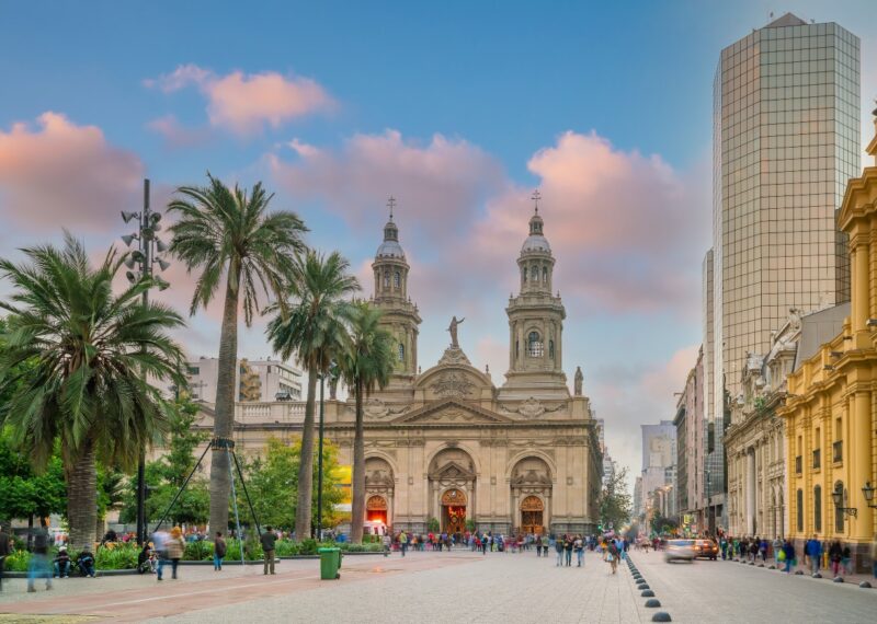 Plaza de las Armas square cityscape of Santiago in Chile