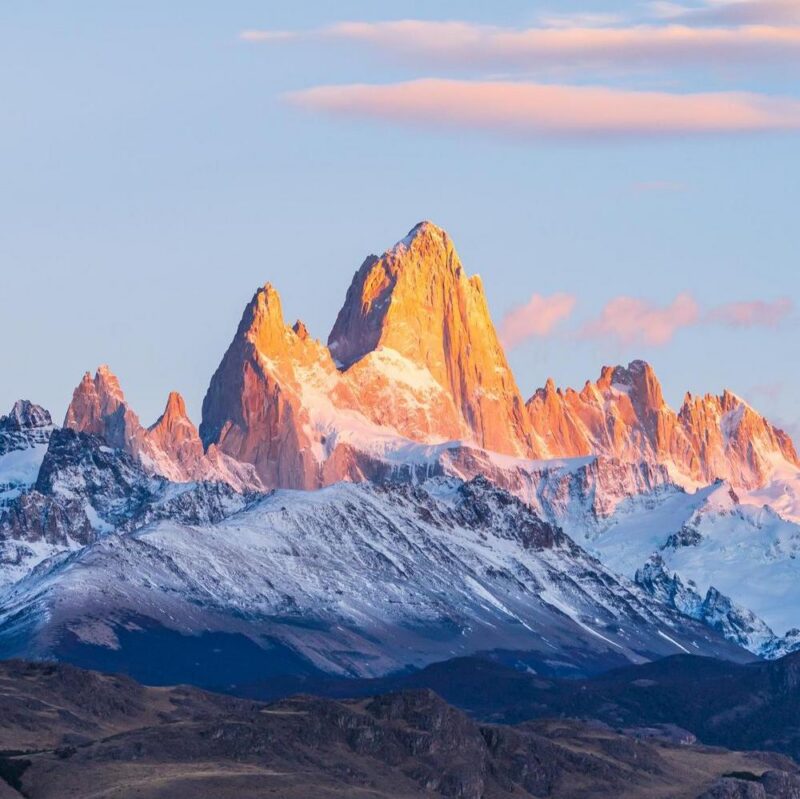 Sunrise over Mount Fitz Roy near El Chalten in Patagonia