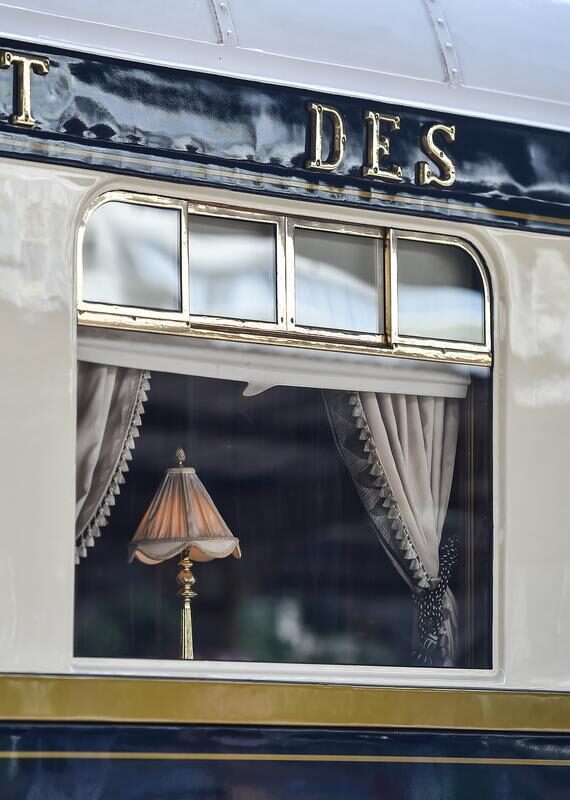 The train window of the Venice Simplon Orient Express