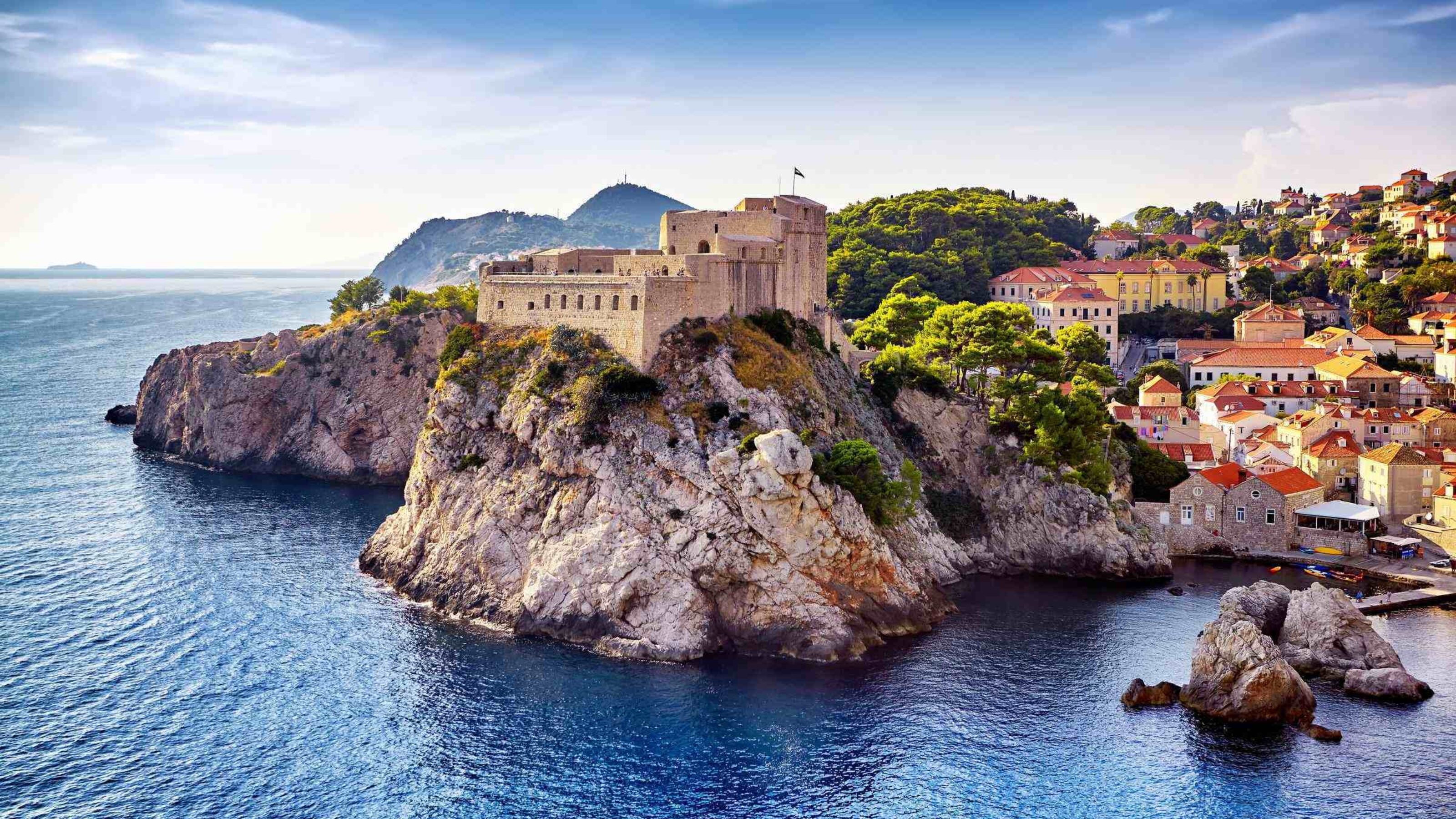 A view of Dubrovnik, looking onto the Fortresses of Lovrijenac and Bokar, as seen from the city's south old walls.