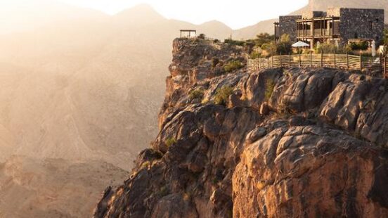 View of Alila Jabal Akhdar resort on a cliff