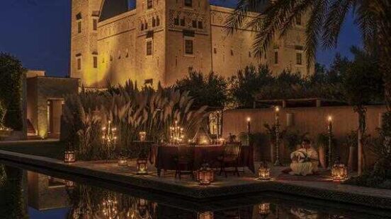 Dar Ahlam hotel at night, Skoura, Morocco