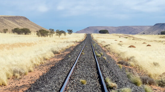 Railway in African savannah landscape South Africa