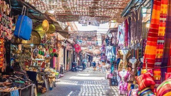 Souvenirs on the Jamaa el Fna market in old Medina, Marrakesh, Morocco
