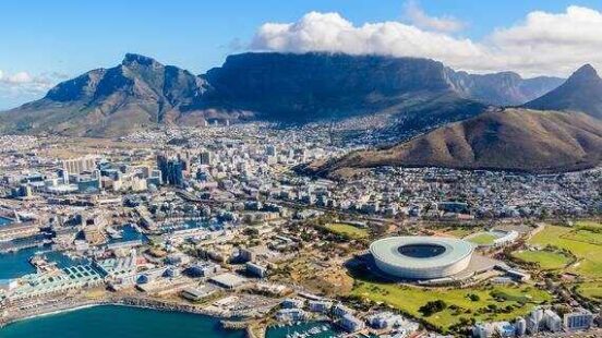 Aerial view of Cape Town, South Africa in the sunshine
