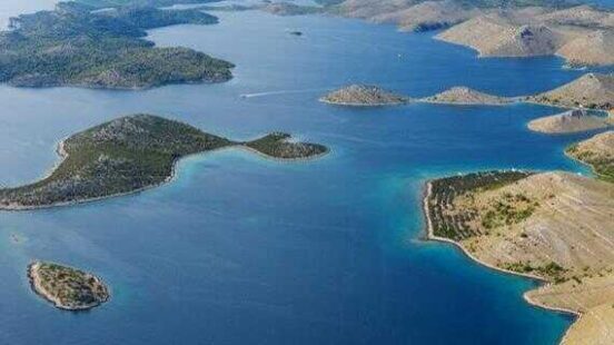 Aerial panoramic view of Kornati national park, Croatia.