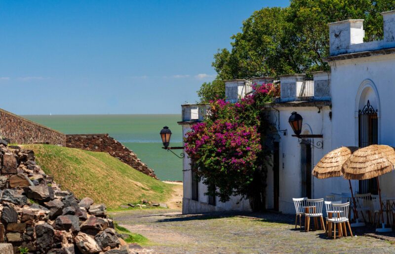Street light on De San Pedro by River Plate in the Unesco town of Colonia del Sacramento Uruguay