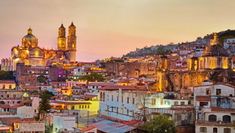 Panorama of Taxco city at sunset in Mexico