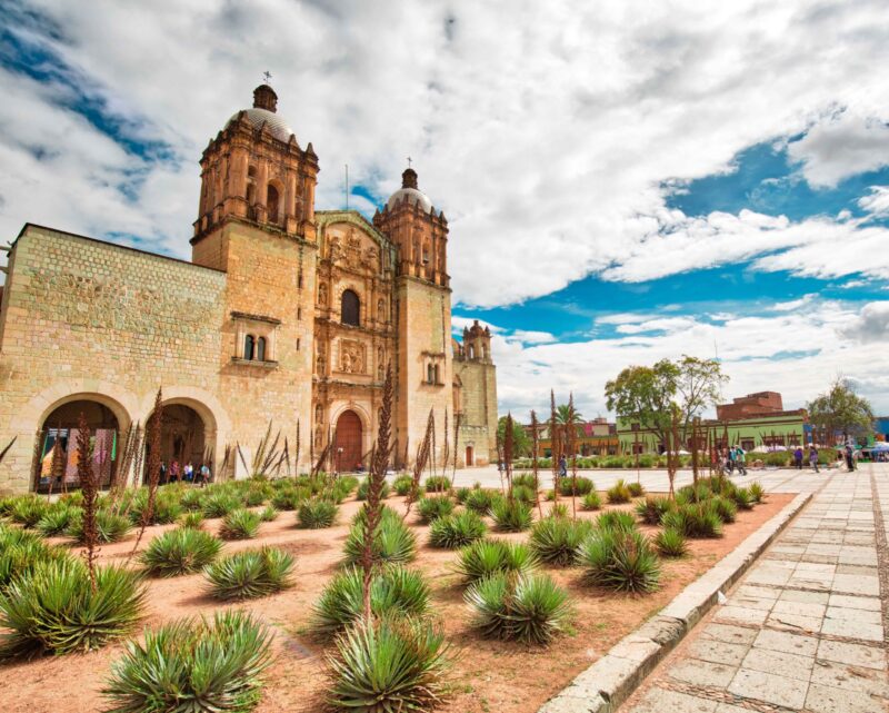 Oaxaca, Mexico-2 December 2018: Landmark Santo Domingo Cathedral in historic Oaxaca city center