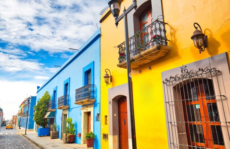 Oaxaca city, Scenic old city streets and colorful colonial buildings in historic city center