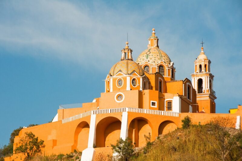 Yellow coloured church near Puebla, Mexico